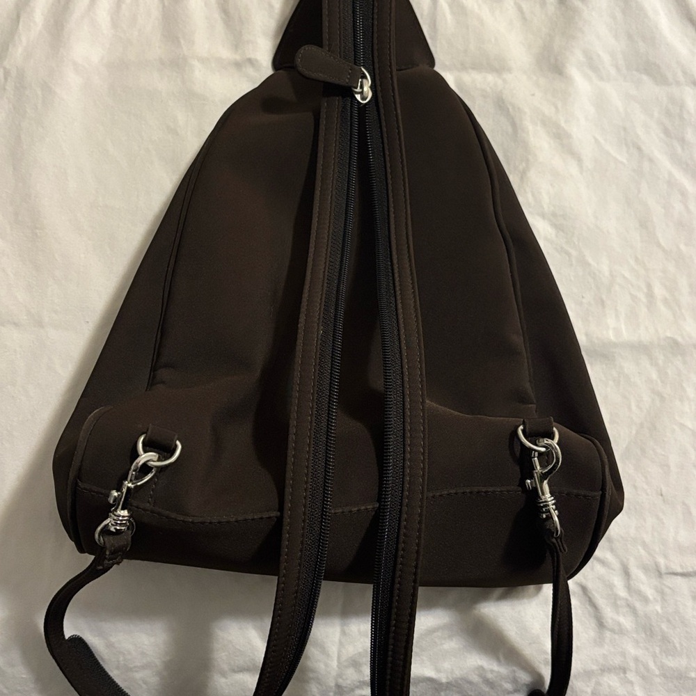 Liz Claibourn's Villager Brown Fabric Triangle Sling Bag
